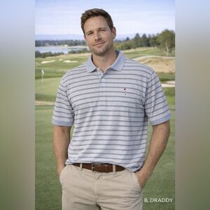 B. Draddy Men's Blue Striped Polo Shirt - XXL